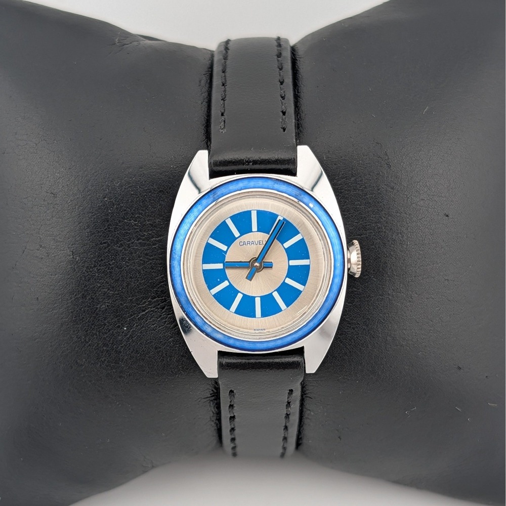 Caravelle Vintage Blue Mod Dial Swiss  Manual Wind Women's Watch Runs